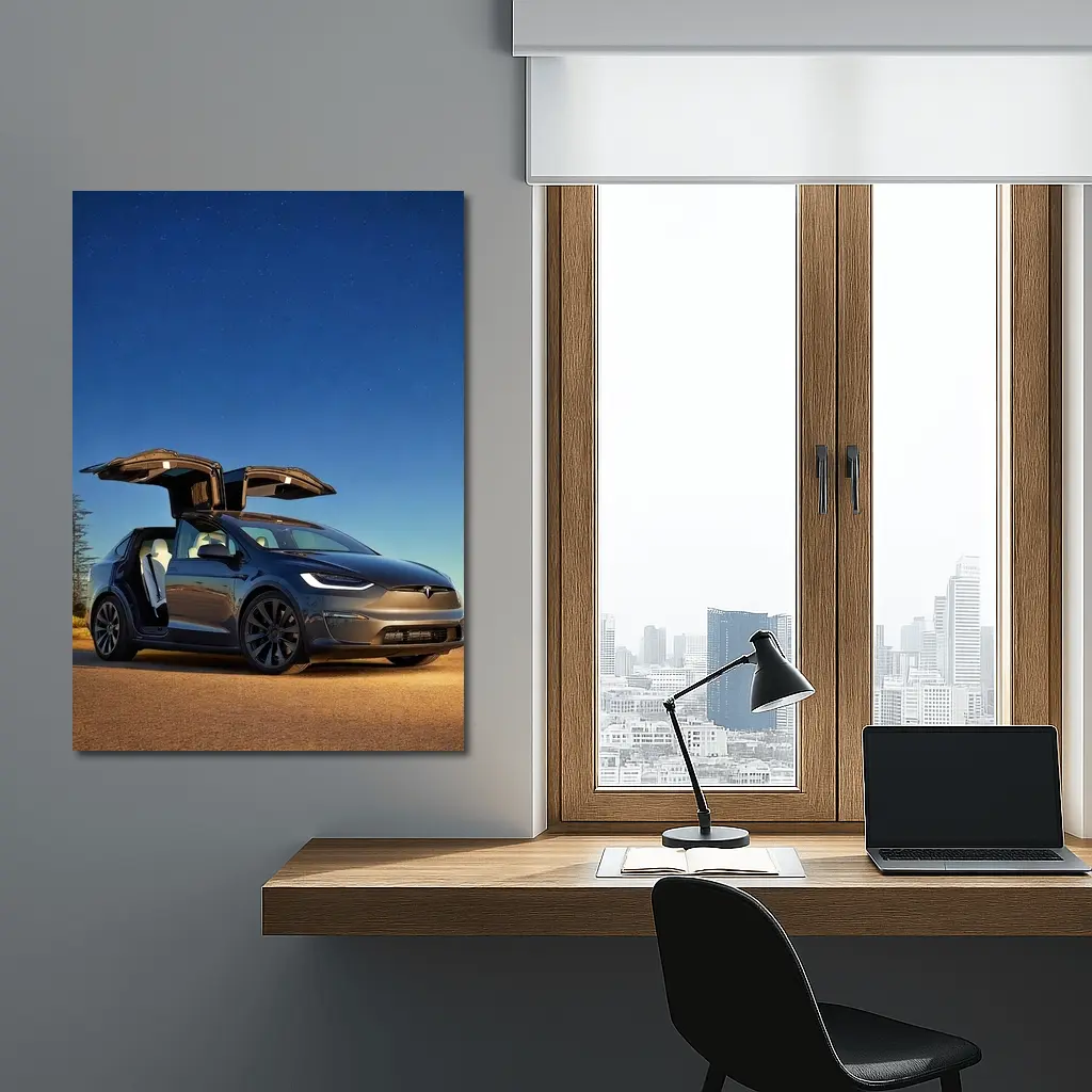 Tesla Model X Falcon Wings Night Sky – Wall Art
