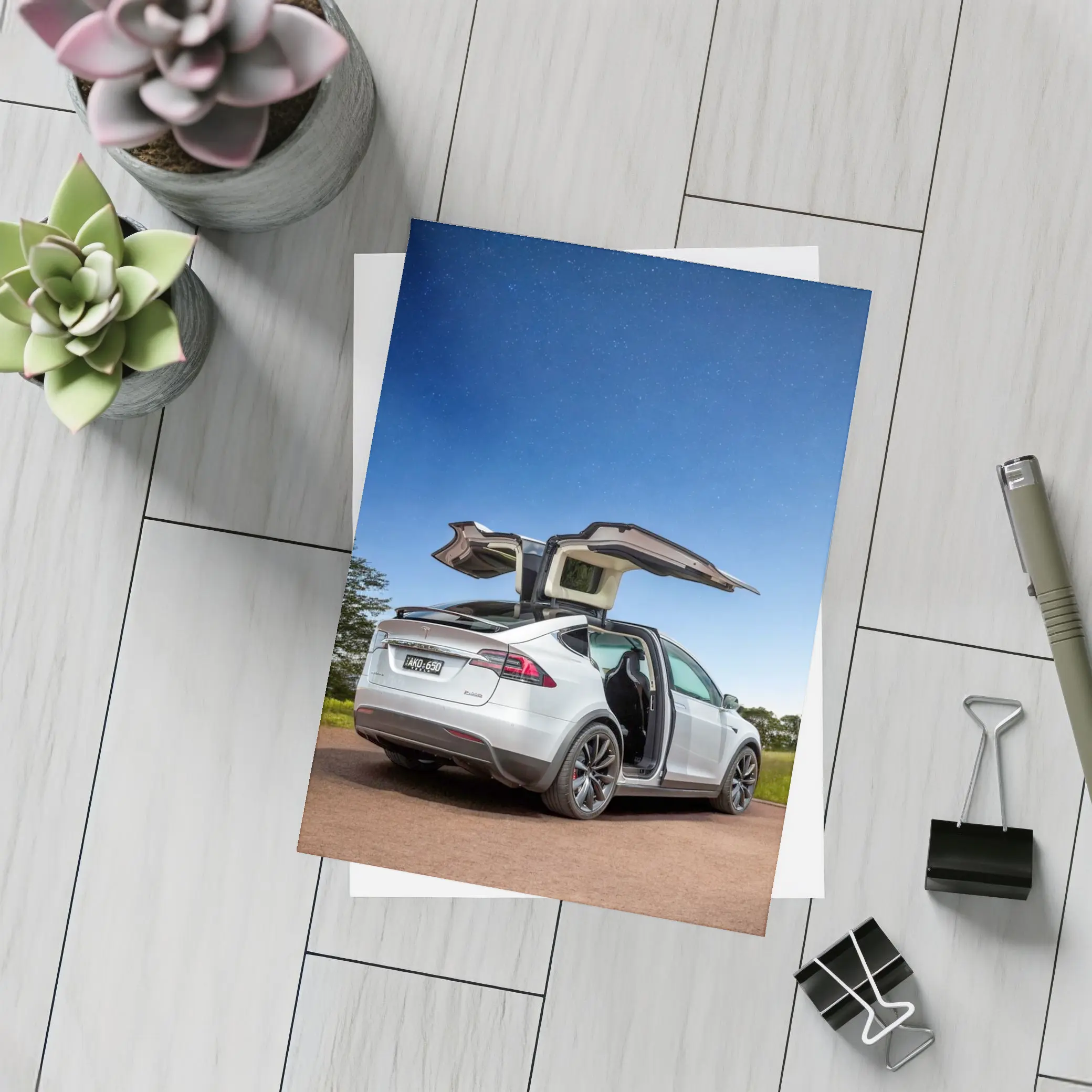 Tesla Model X Falcon Wings Night Sky – Postcards