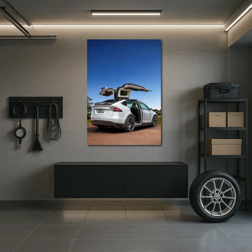 Tesla Model X Falcon Wings Night Sky – Wall Art