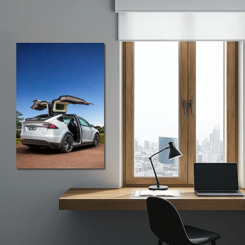 Tesla Model X Falcon Wings Night Sky – Wall Art