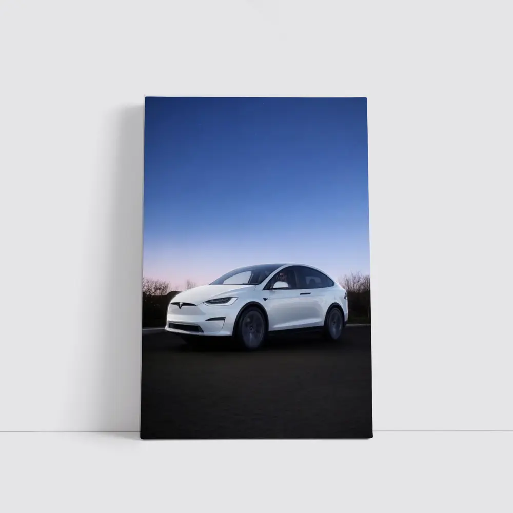 Tesla Model X White Under Night Sky – Wall Art