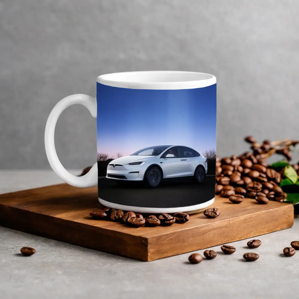 Tesla Model X White Under Night Sky – Mugs