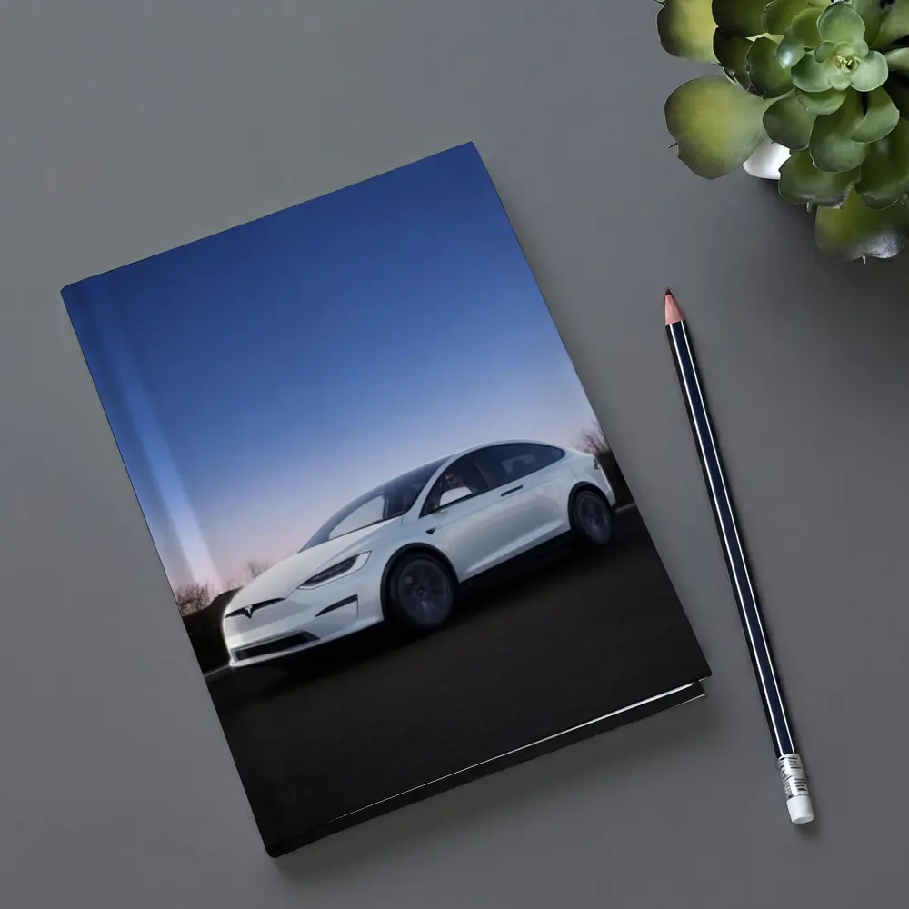 Tesla Model X White Under Night Sky – Notebooks