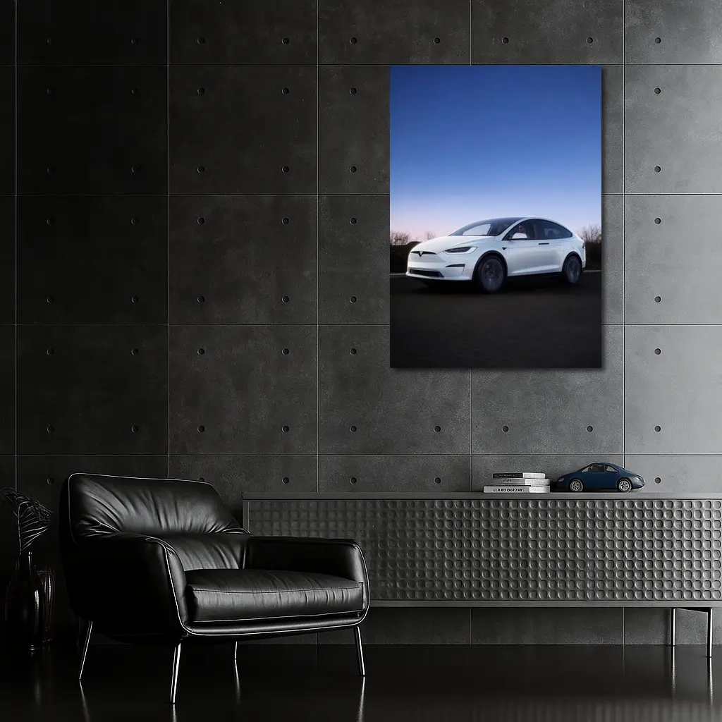 Tesla Model X White Under Night Sky – Wall Art
