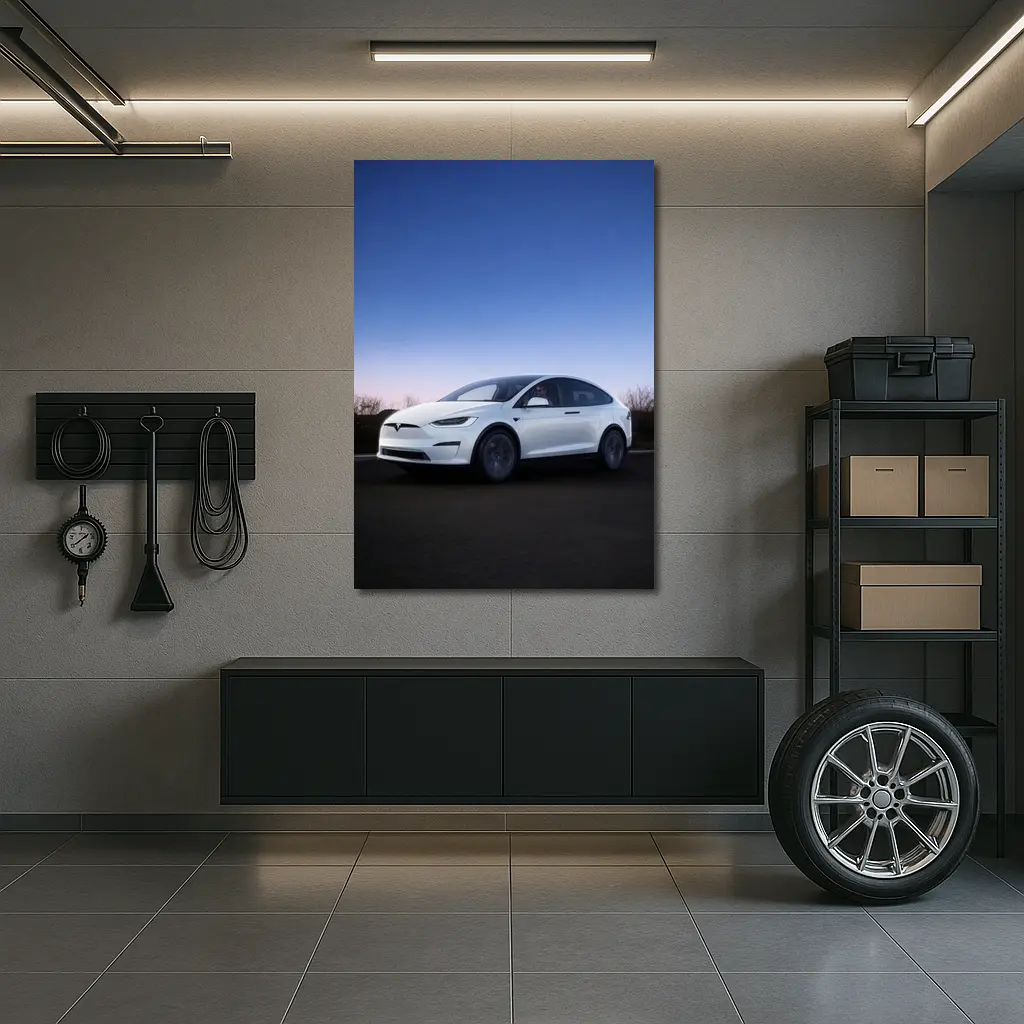 Tesla Model X White Under Night Sky – Wall Art