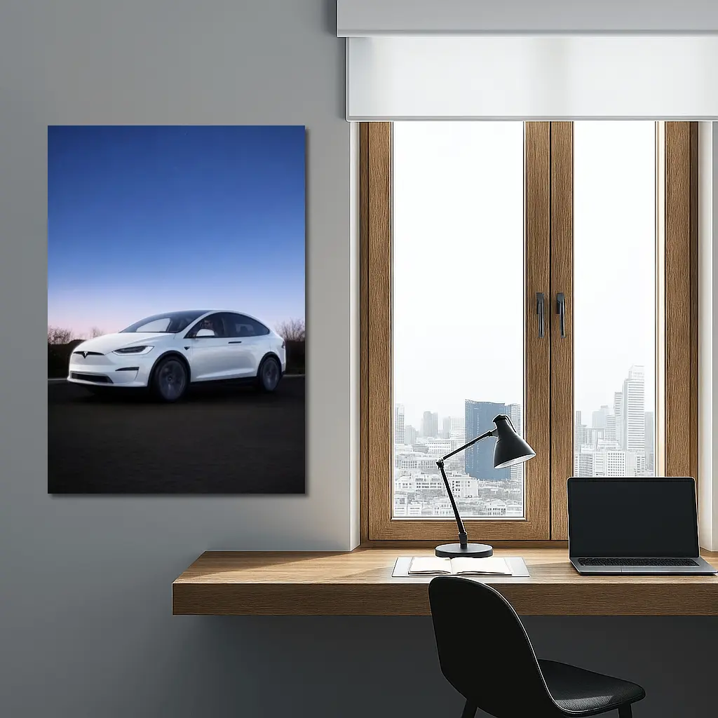 Tesla Model X White Under Night Sky – Wall Art