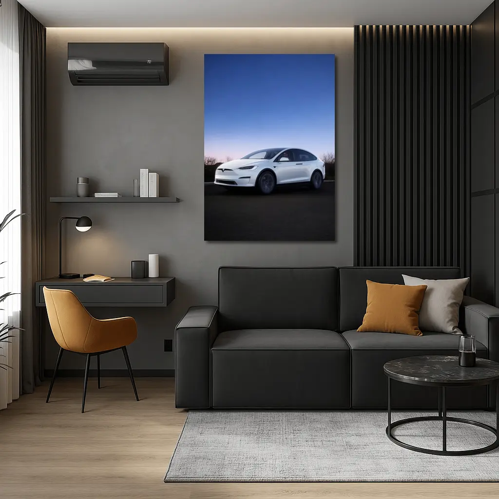 Tesla Model X White Under Night Sky – Wall Art