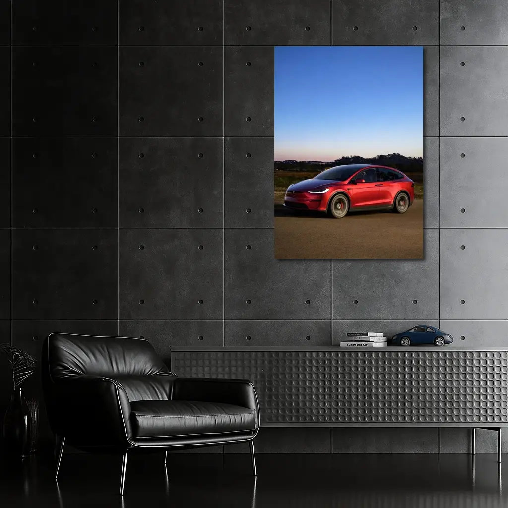 Tesla Model X Red Dusk Road Drive – Wall Art