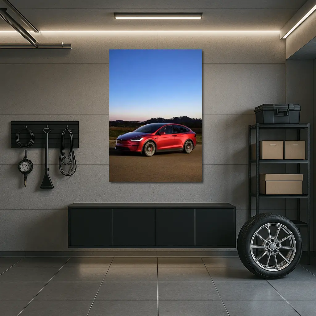 Tesla Model X Red Dusk Road Drive – Wall Art