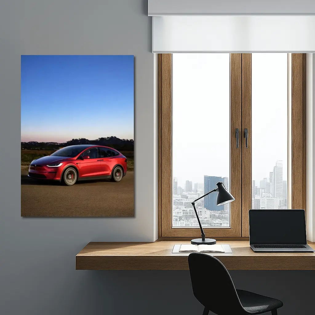 Tesla Model X Red Dusk Road Drive – Wall Art