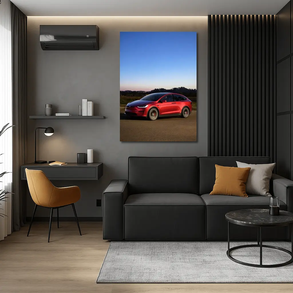 Tesla Model X Red Dusk Road Drive – Wall Art