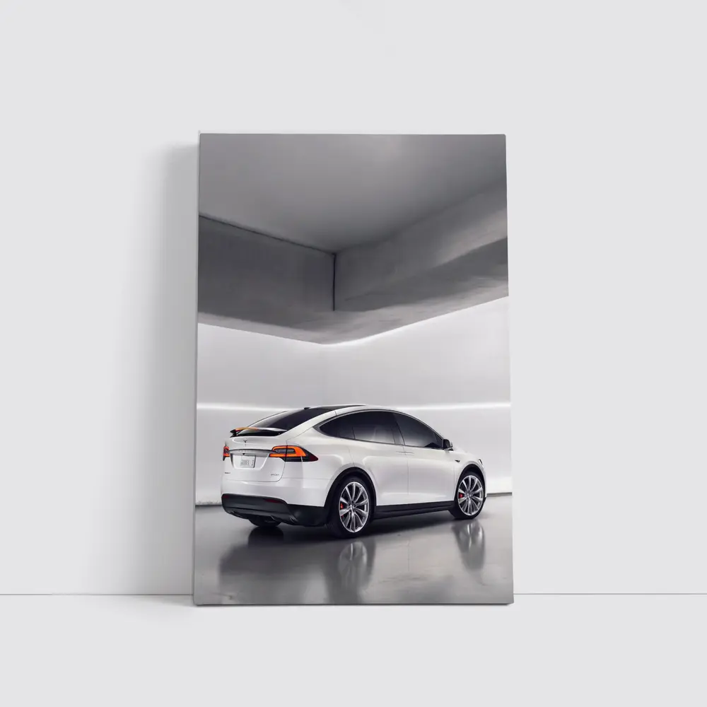 Tesla Model X White Studio Minimal Background – Wall Art