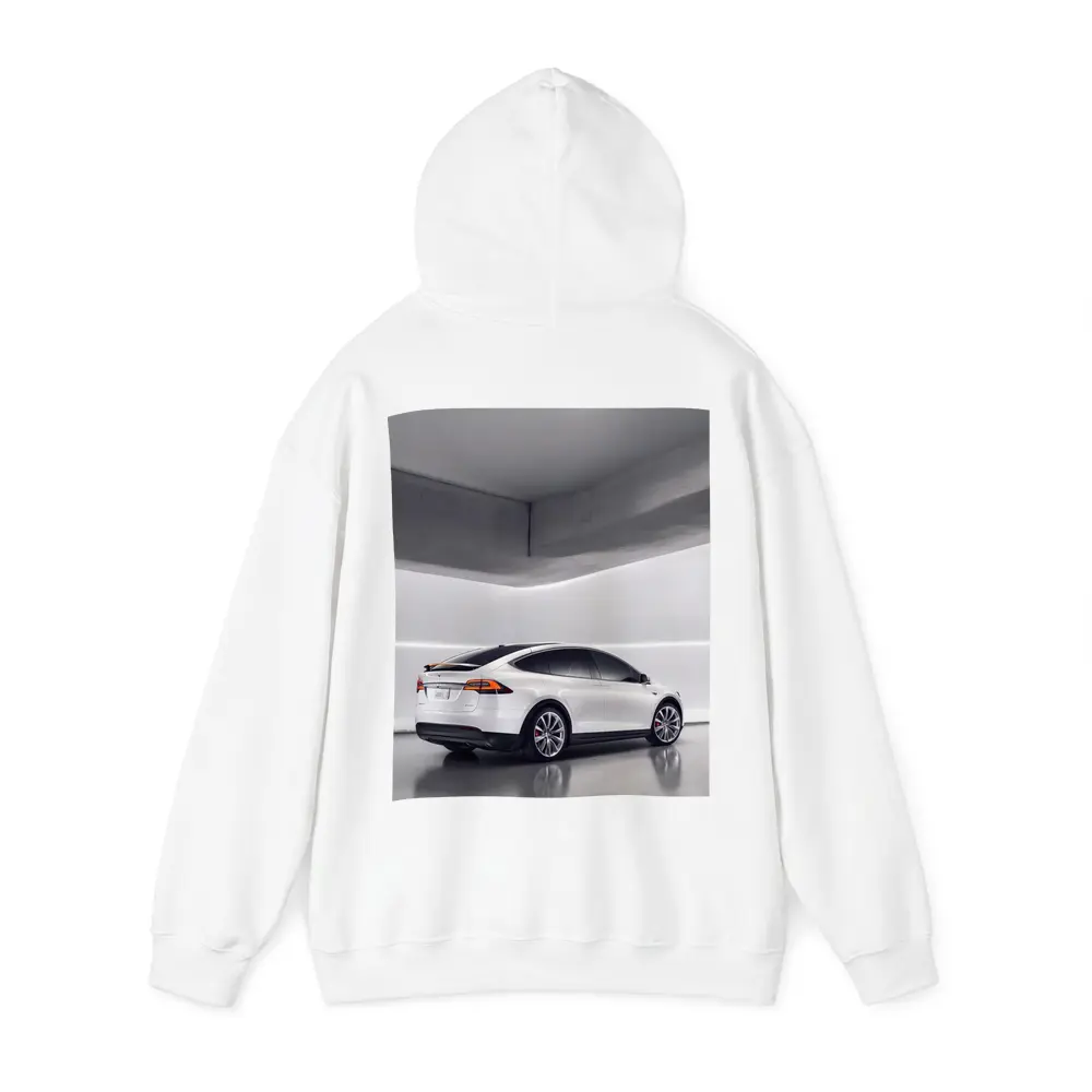 Tesla Model X White Studio Minimal Background – Hoodies