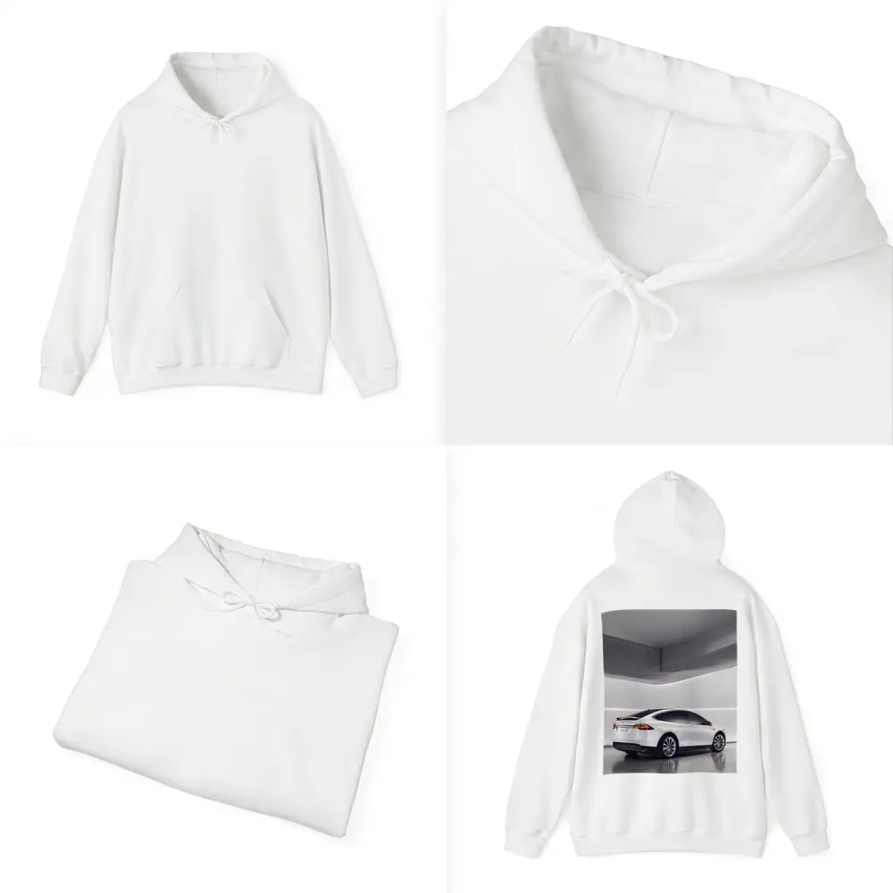 Tesla Model X White Studio Minimal Background – Hoodies