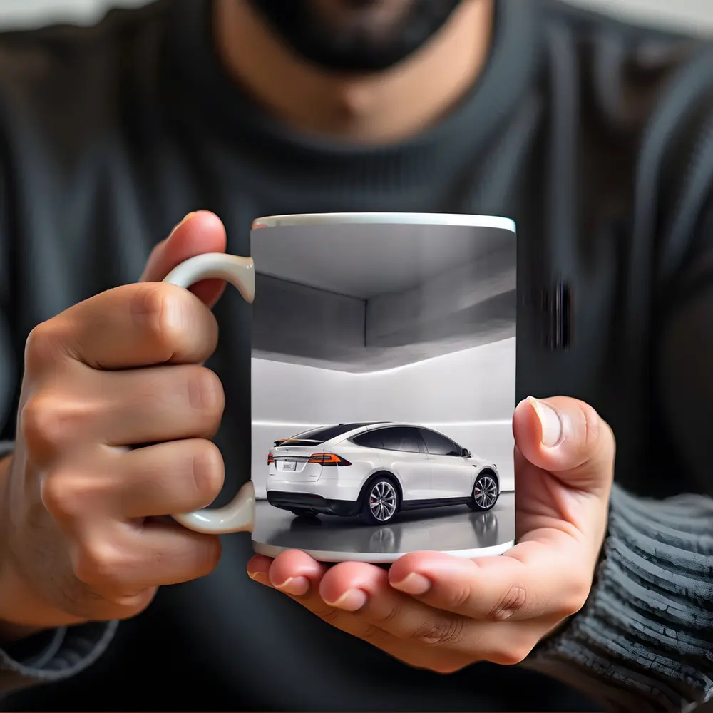 Tesla Model X White Studio Minimal Background – Mugs