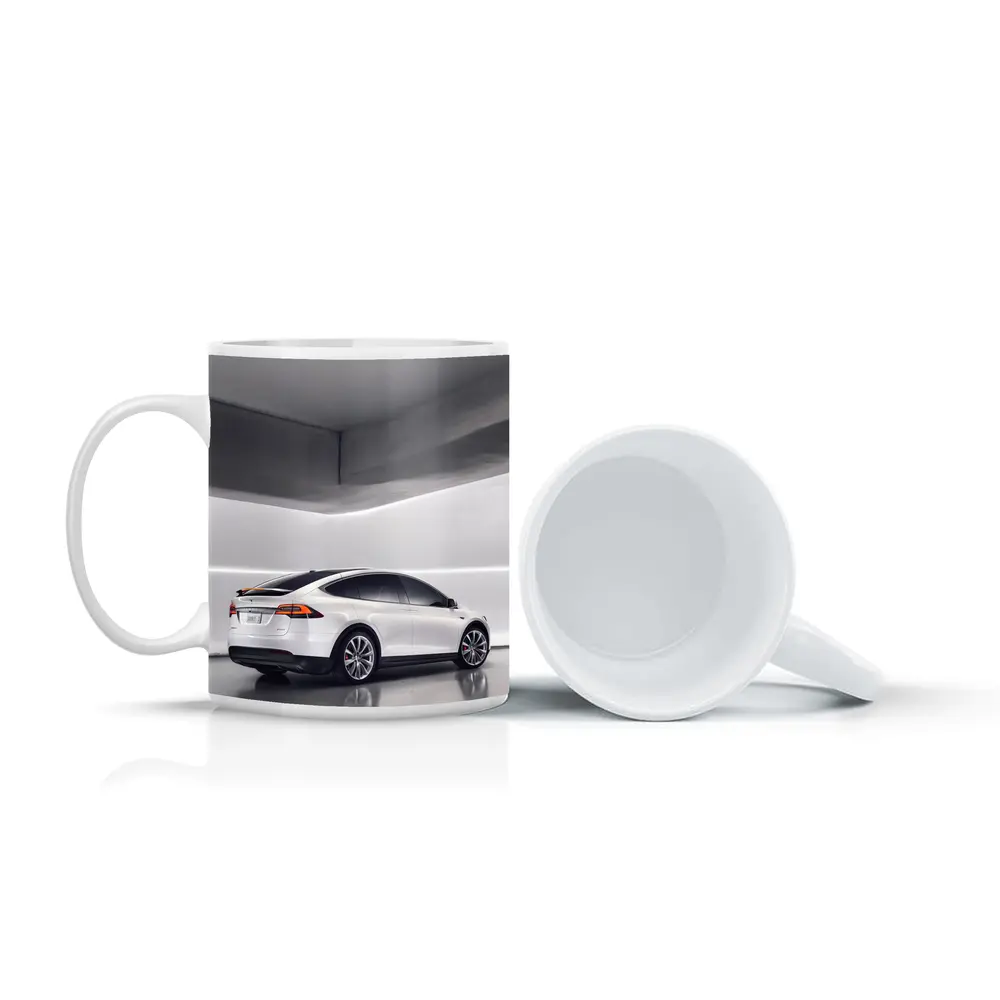 Tesla Model X White Studio Minimal Background – Mugs