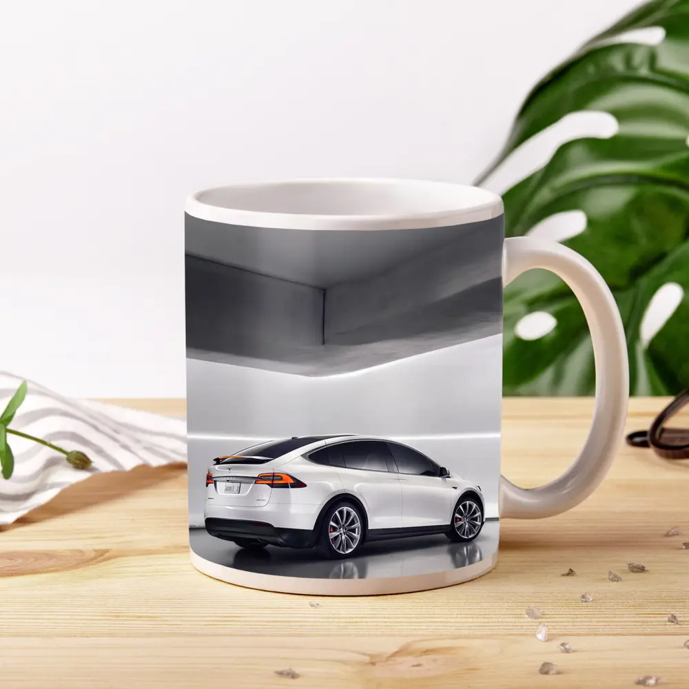 Tesla Model X White Studio Minimal Background – Mugs