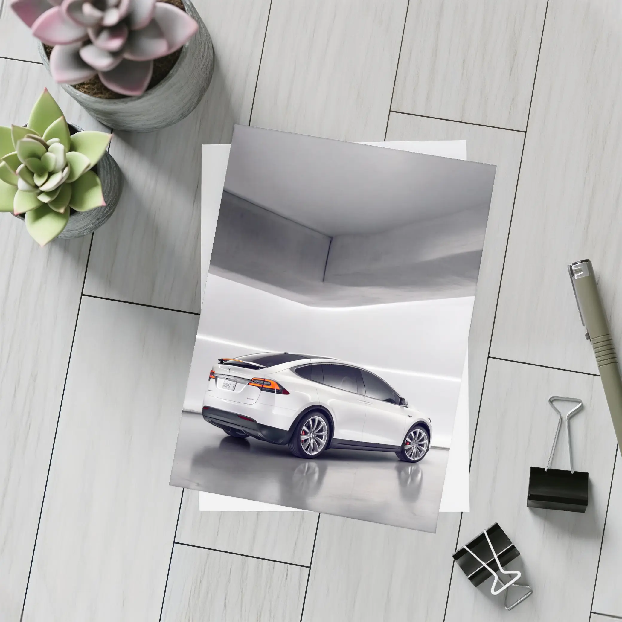 Tesla Model X White Studio Minimal Background – Postcards