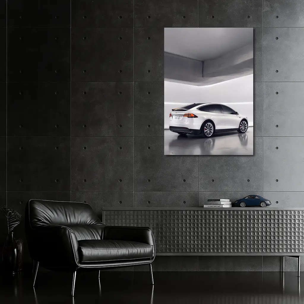 Tesla Model X White Studio Minimal Background – Wall Art