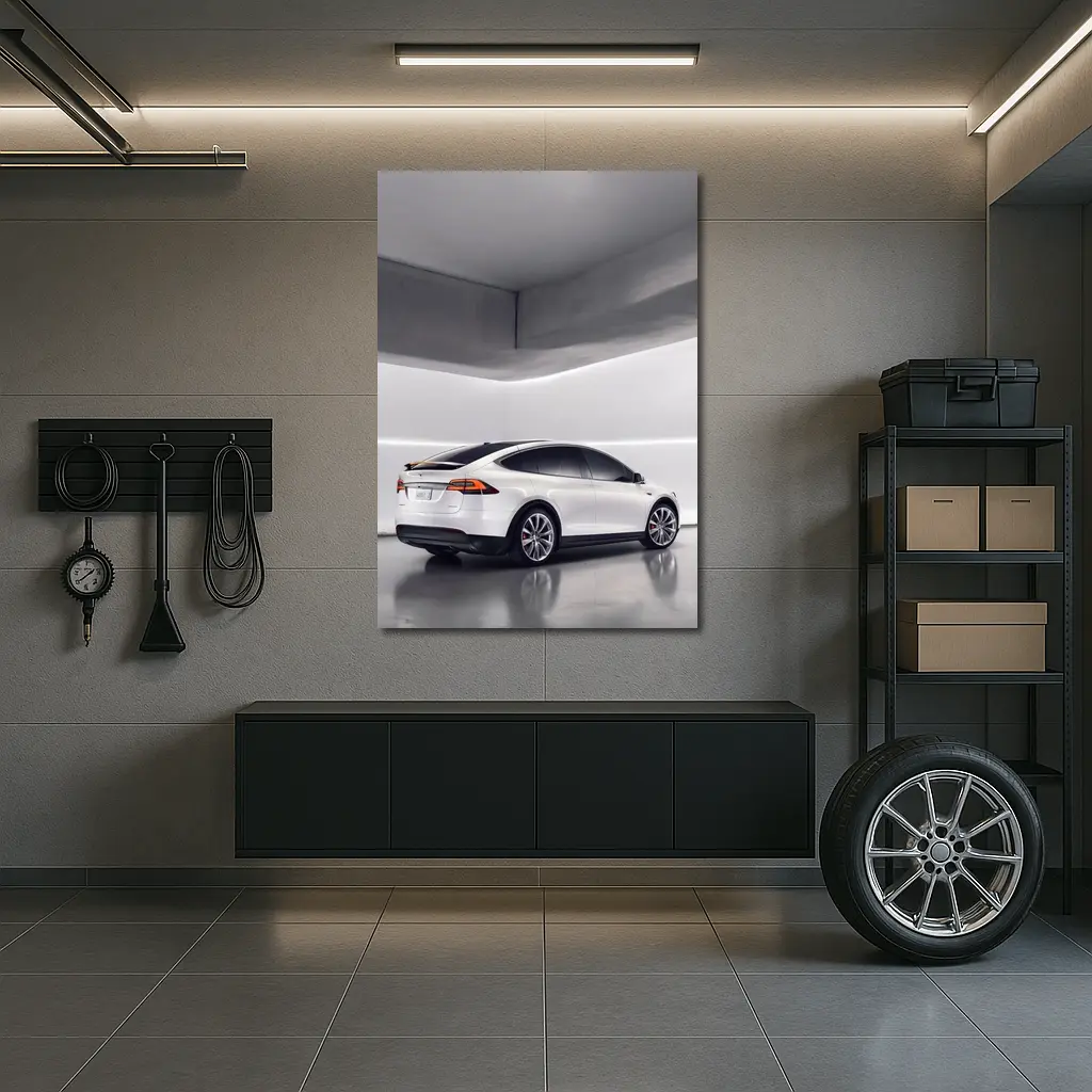 Tesla Model X White Studio Minimal Background – Wall Art