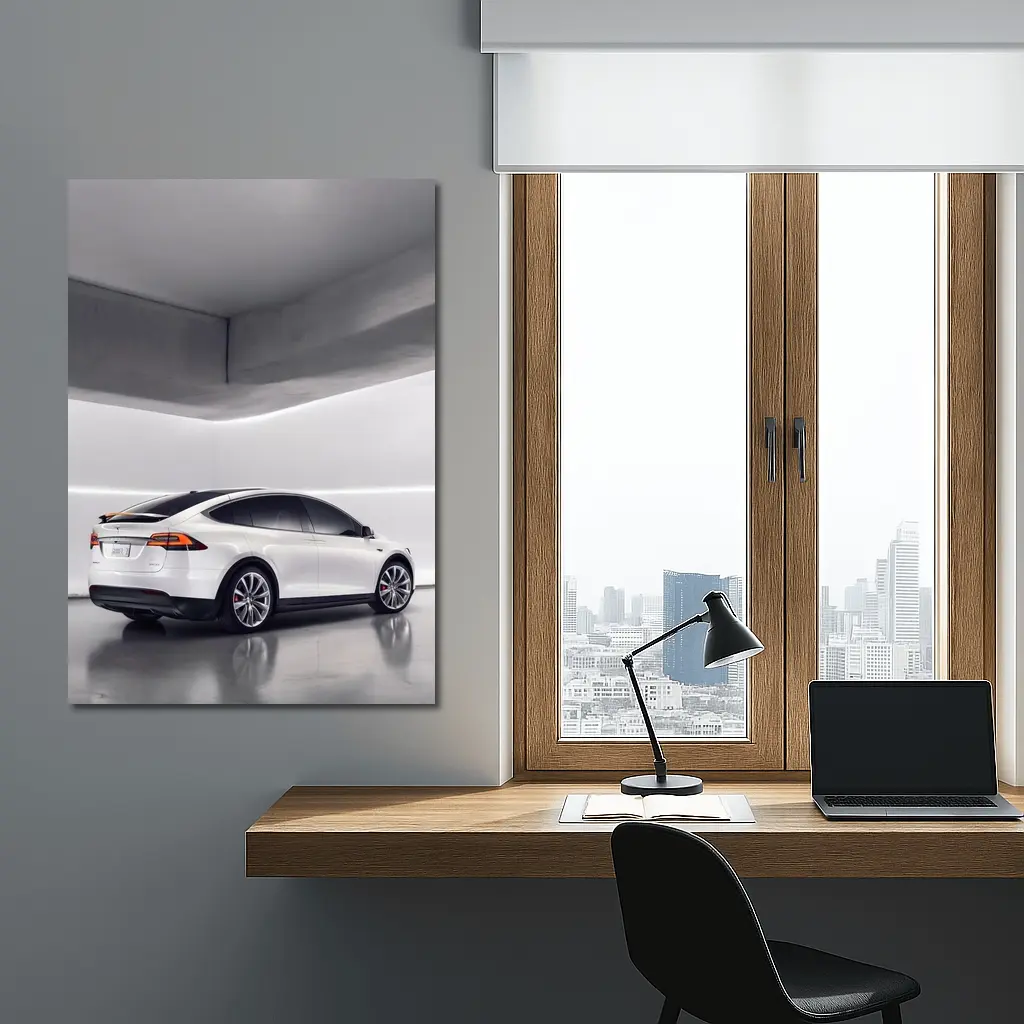 Tesla Model X White Studio Minimal Background – Wall Art