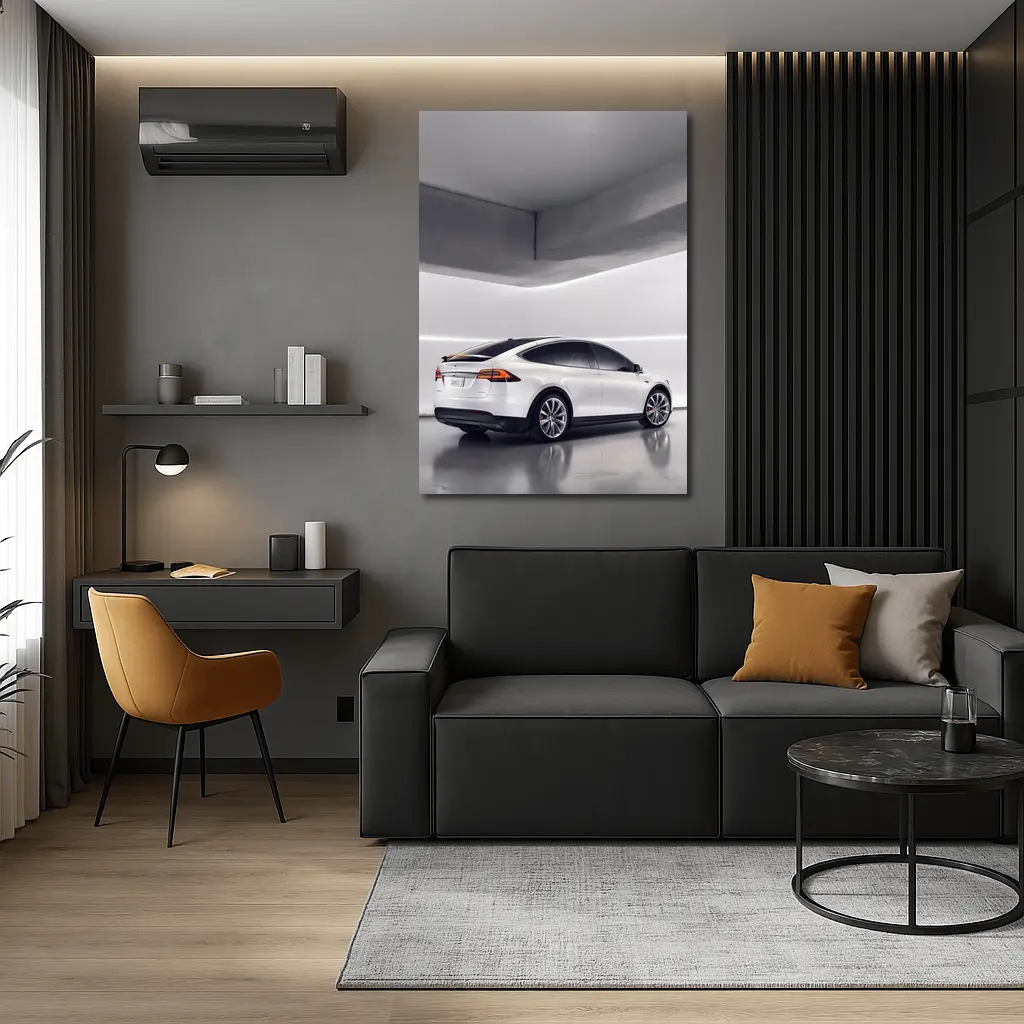 Tesla Model X White Studio Minimal Background – Wall Art