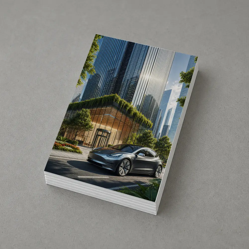 Tesla Model Y Modern City Glass Buildings – Postcards
