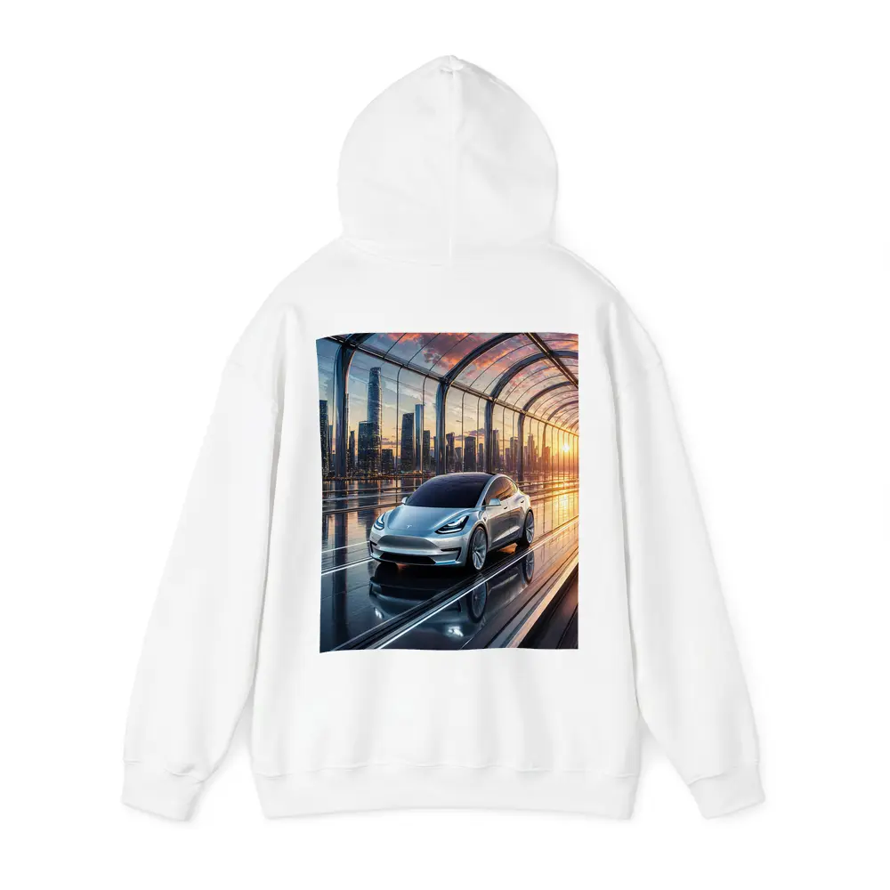 Tesla Model Y Futuristic City Skyline – Hoodies