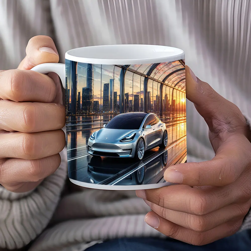 Tesla Model Y Futuristic City Skyline – Mugs