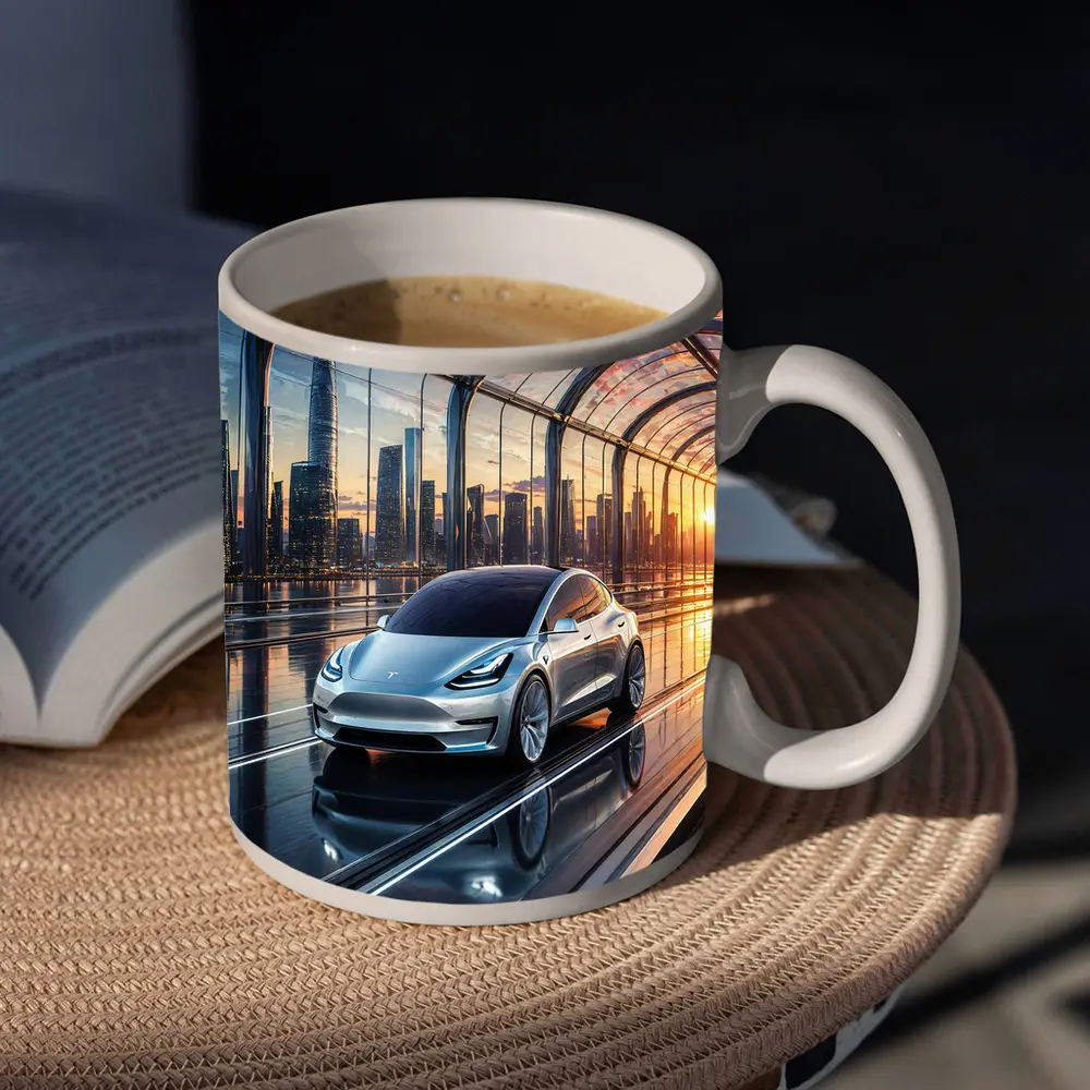 Tesla Model Y Futuristic City Skyline – Mugs