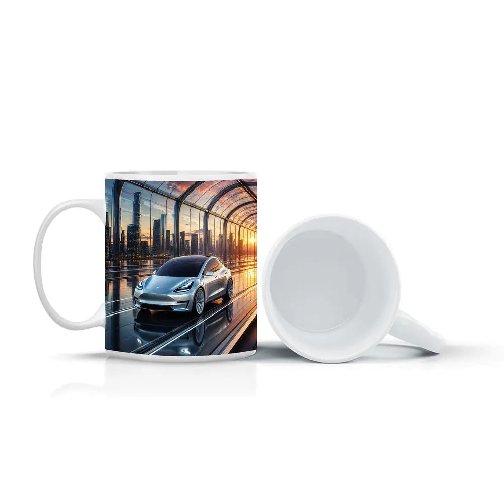Tesla Model Y Futuristic City Skyline – Mugs