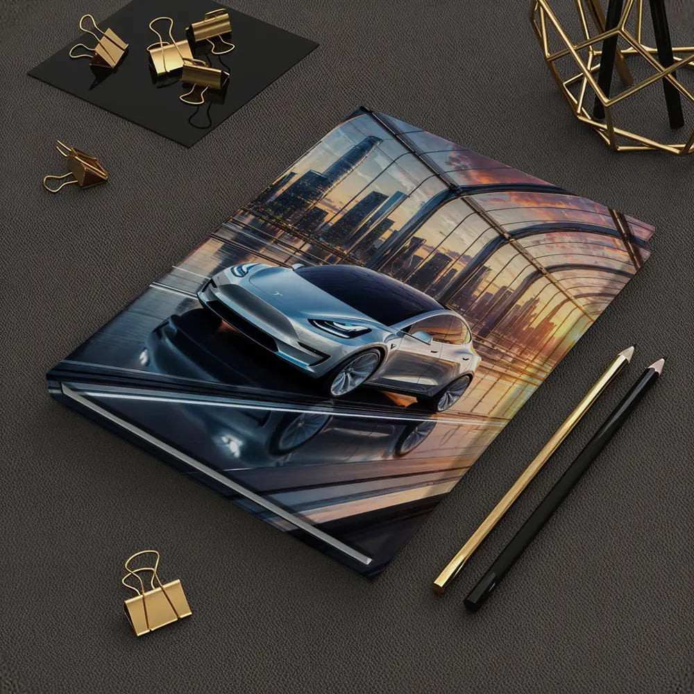 Tesla Model Y Futuristic City Skyline – Notebooks