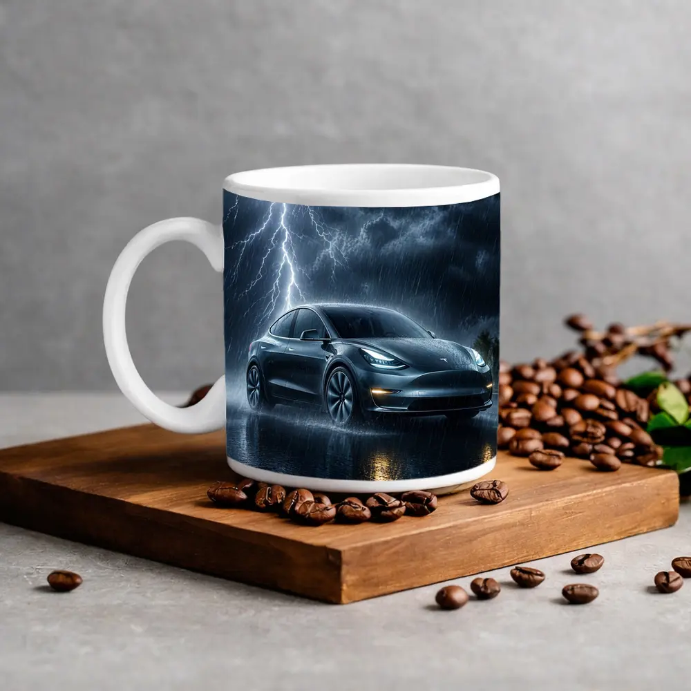 Tesla Model Y Driving Through Lightning Storm – Mugs