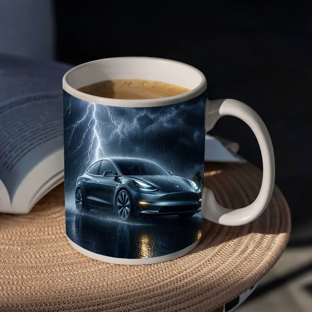 Tesla Model Y Driving Through Lightning Storm – Mugs