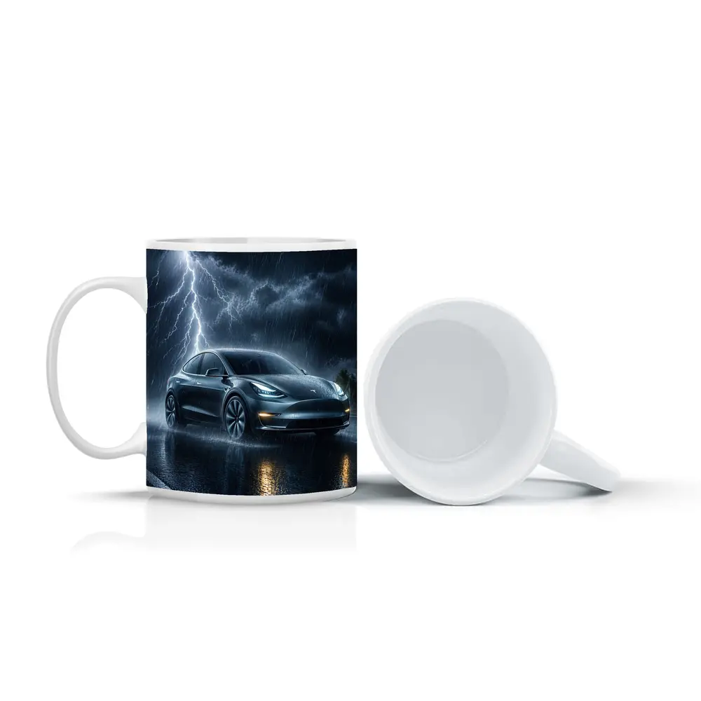 Tesla Model Y Driving Through Lightning Storm – Mugs