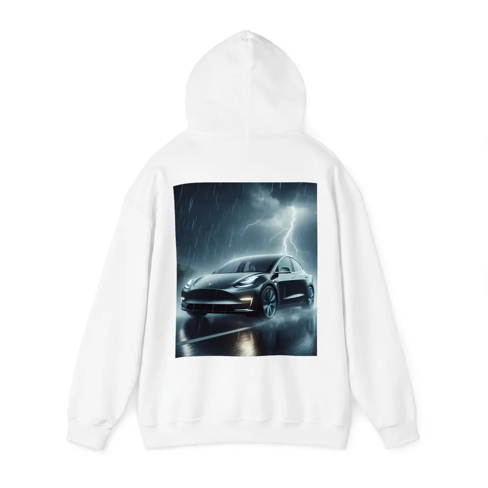 Tesla Model Y in Dark Thunderstorm Rain – Hoodies
