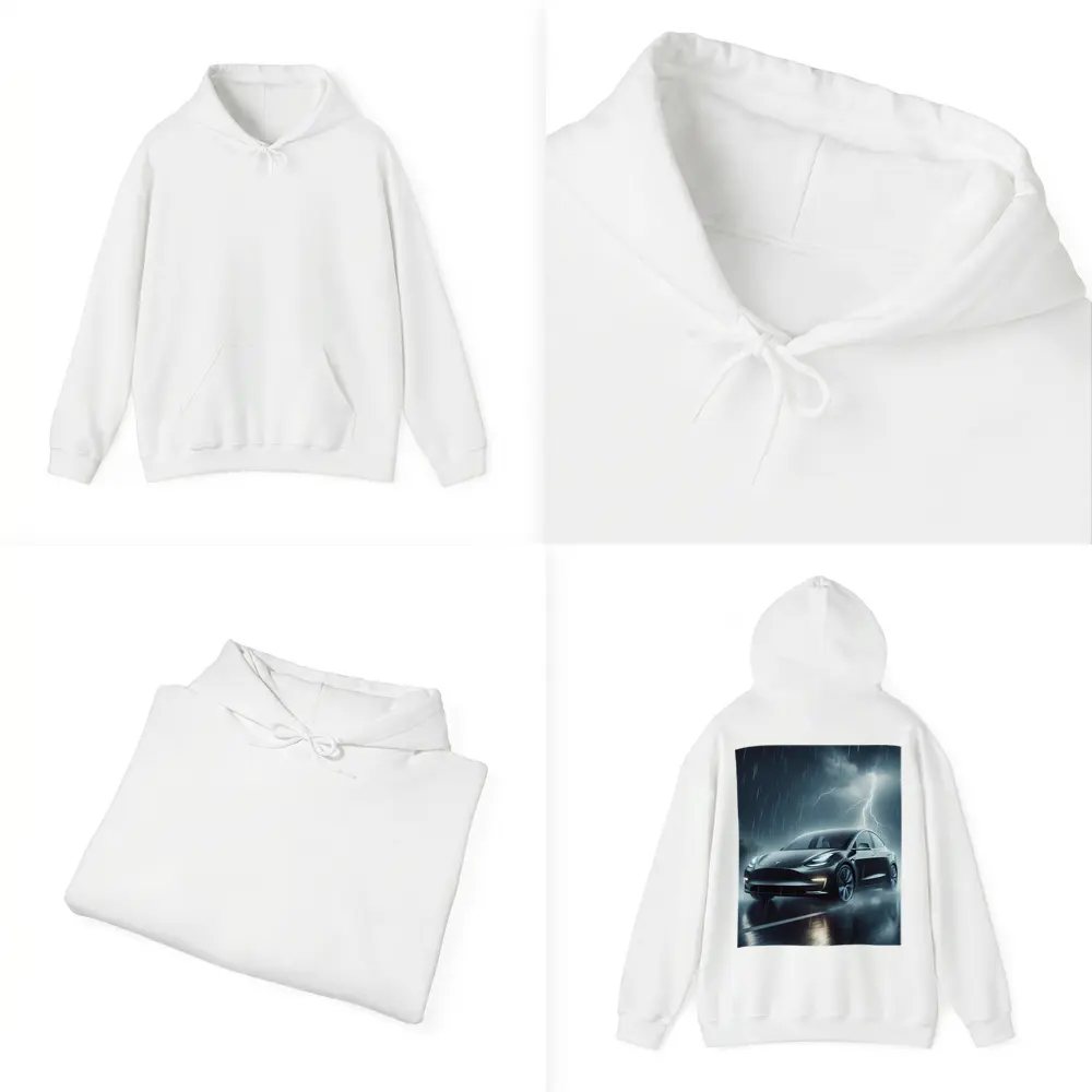 Tesla Model Y in Dark Thunderstorm Rain – Hoodies