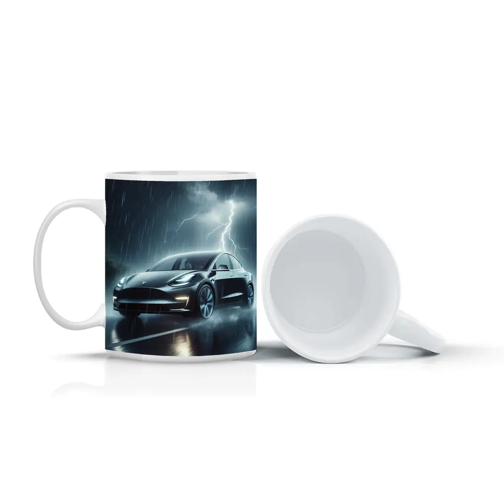 Tesla Model Y in Dark Thunderstorm Rain – Mugs