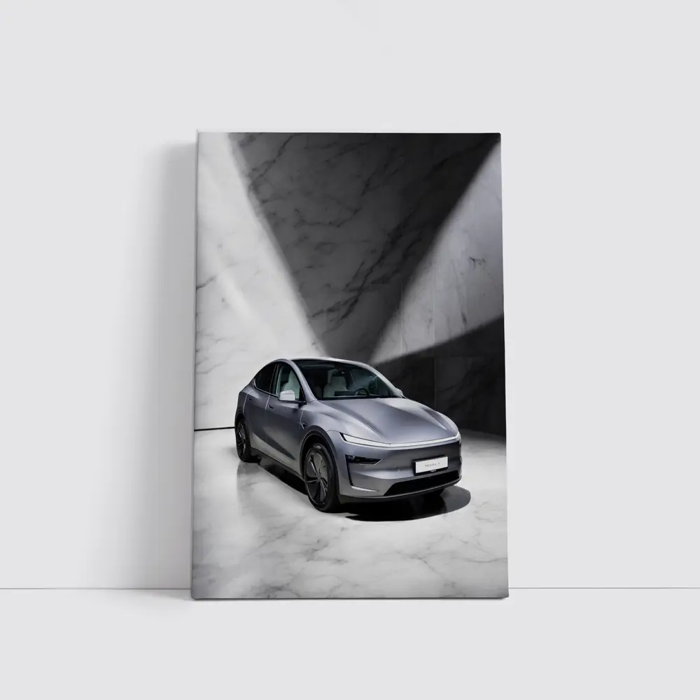 Tesla Model Y Silver Marble Studio Setting – Wall Art