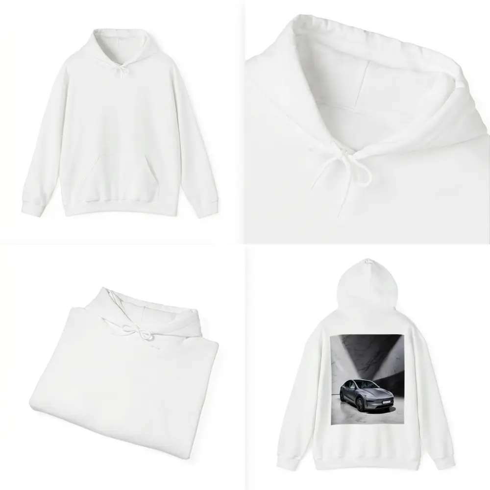 Tesla Model Y Silver Marble Studio Setting – Hoodies