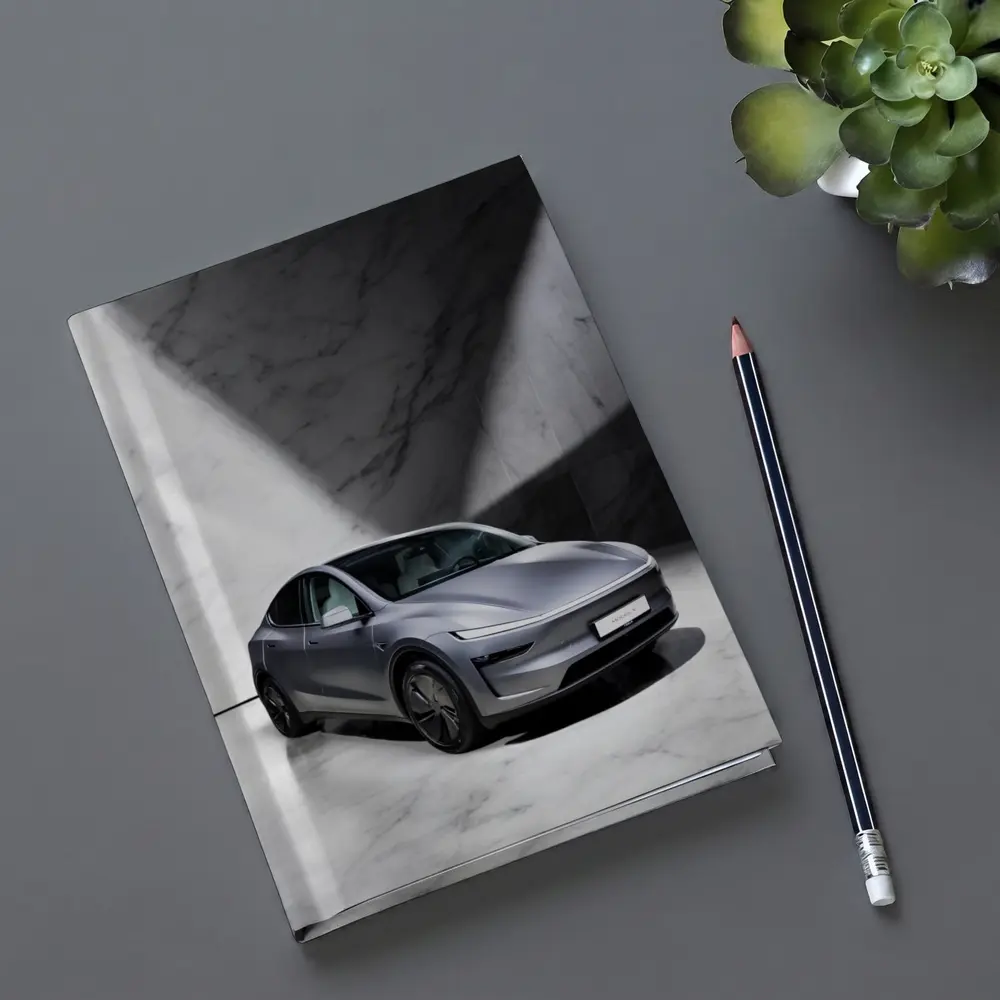 Tesla Model Y Silver Marble Studio Setting – Notebooks