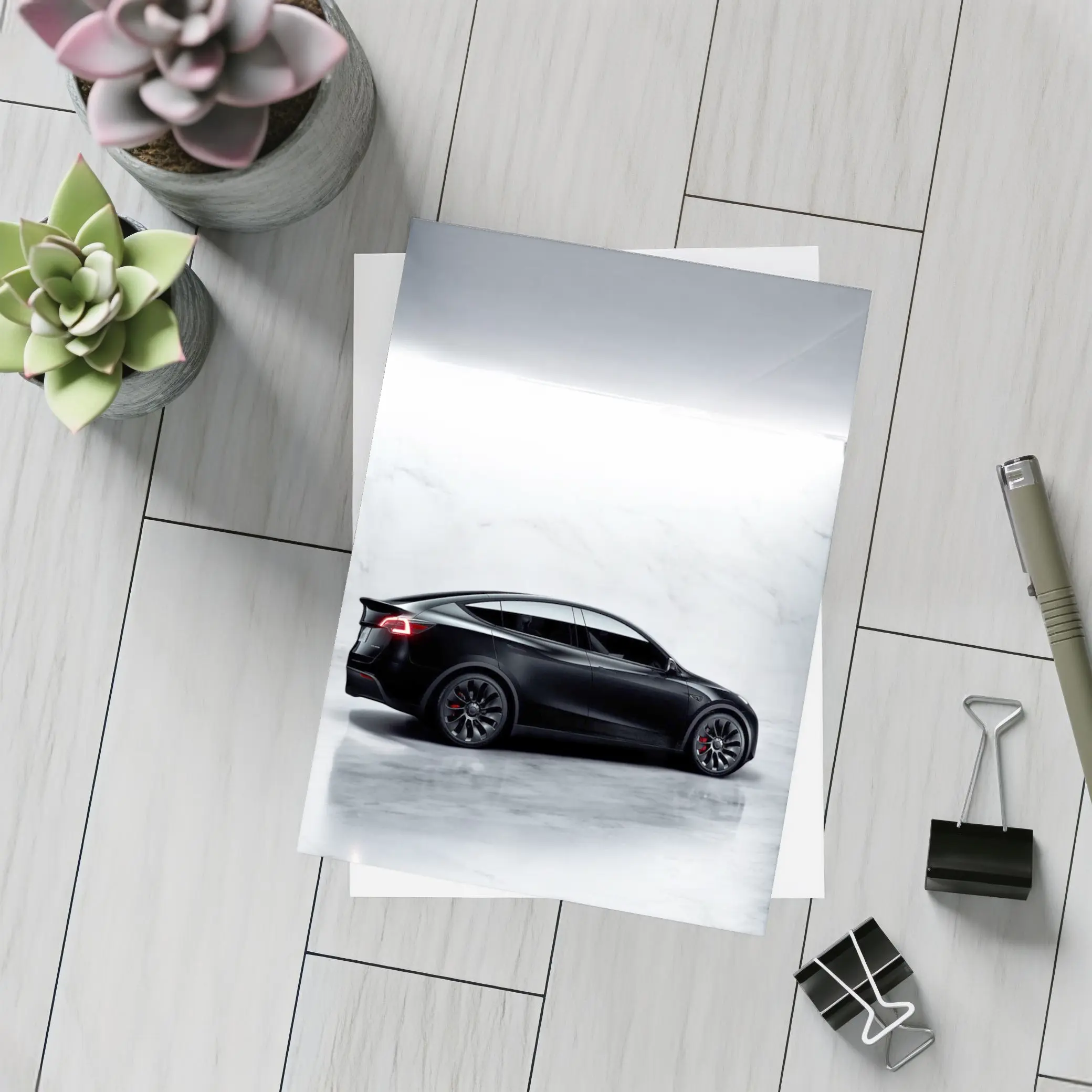 Tesla Model Y Black Matte Marble Studio – Postcards