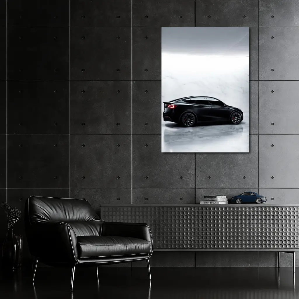 Tesla Model Y Black Matte Marble Studio – Wall Art