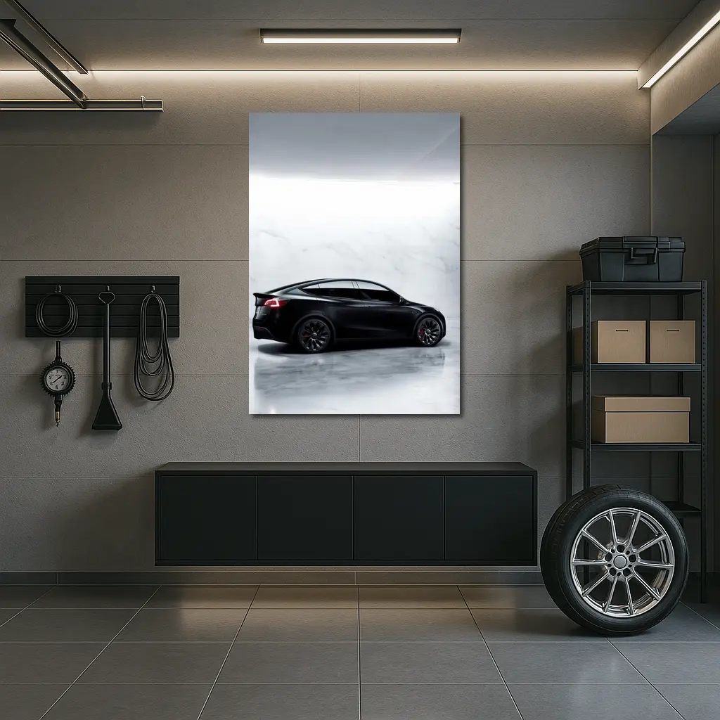 Tesla Model Y Black Matte Marble Studio – Wall Art