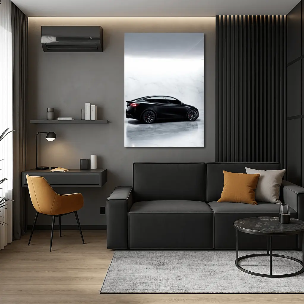 Tesla Model Y Black Matte Marble Studio – Wall Art