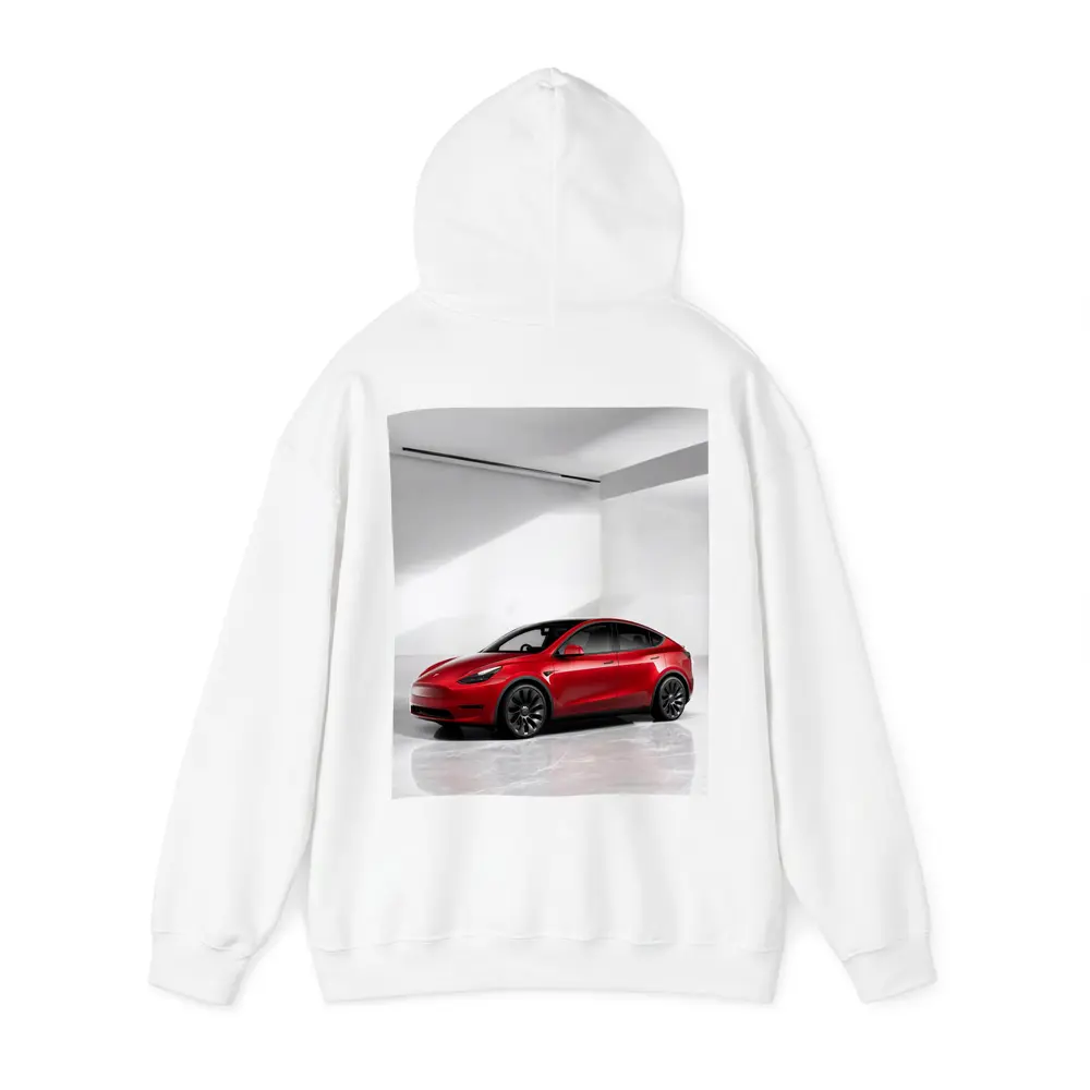 Tesla Model Y Red Car White Studio – Hoodies