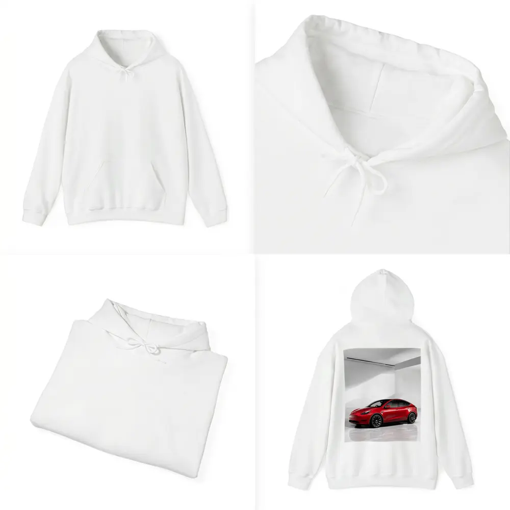 Tesla Model Y Red Car White Studio – Hoodies