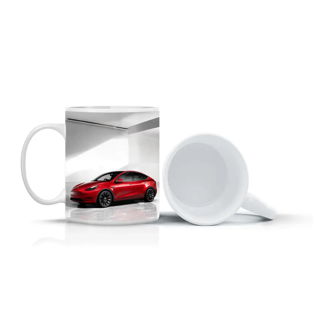 Tesla Model Y Red Car White Studio – Mugs