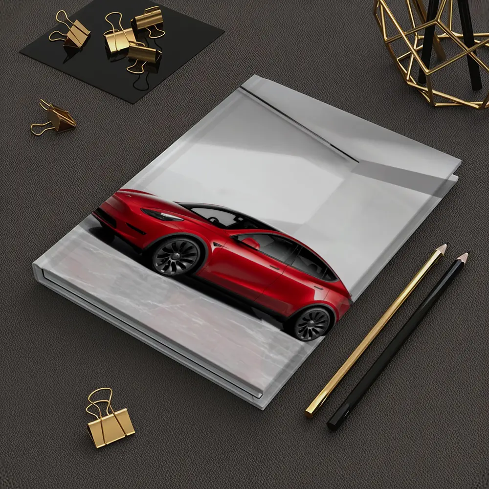 Tesla Model Y Red Car White Studio – Notebooks