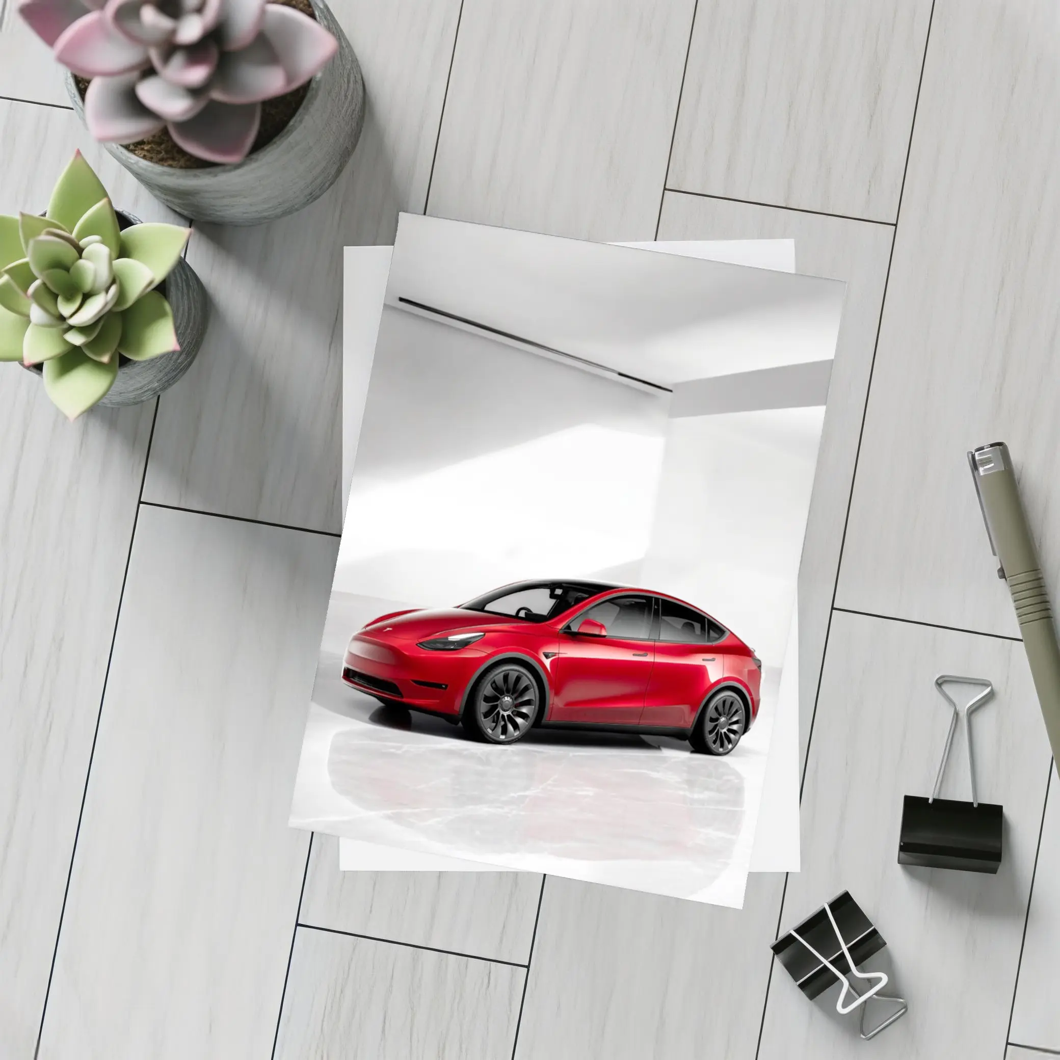Tesla Model Y Red Car White Studio – Postcards